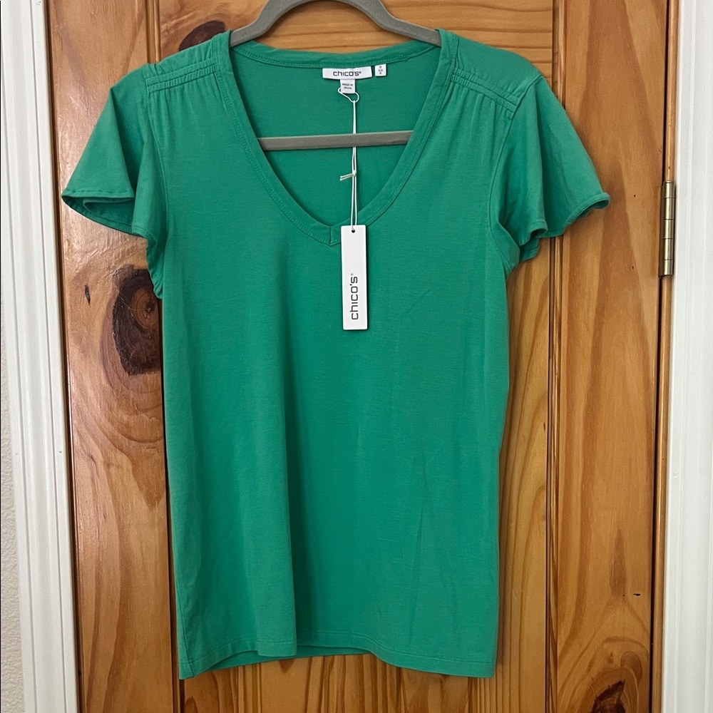 Chico's Vibrant Green flutter Sleeve Tee S